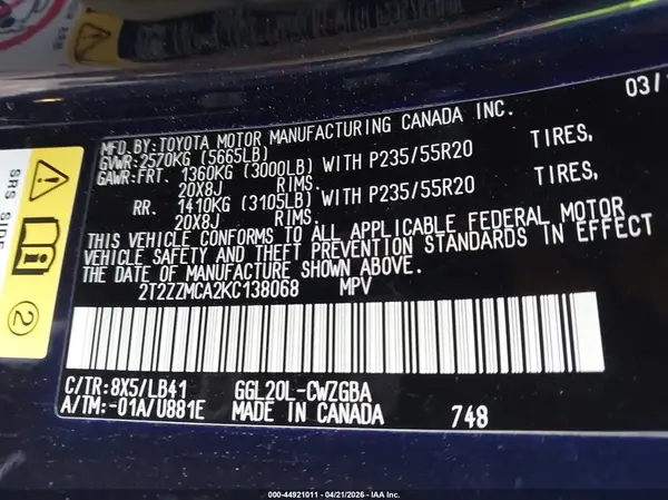 2T2ZZMCA2KC138068 2019 LEXUS RX - Image 8