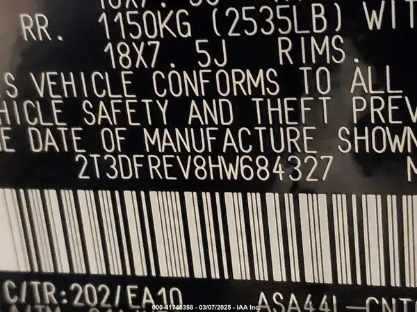 2T3DFREV8HW684327 2017 TOYOTA RAV 4 - Image 8
