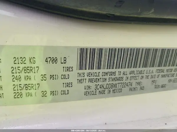 3C4NJDDBXKT722474 2019 JEEP COMPASS - Image 8