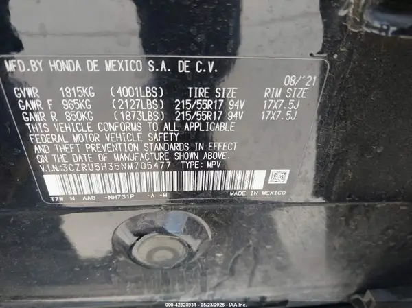 3CZRU5H35NM705477 2022 HONDA HR-V - Image 8