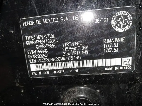 3CZRU6H20MM105445 2021 HONDA HR-V - Image 8