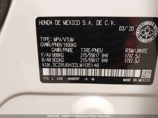 3CZRU6H32LM105146 2020 HONDA HR-V - Image 8