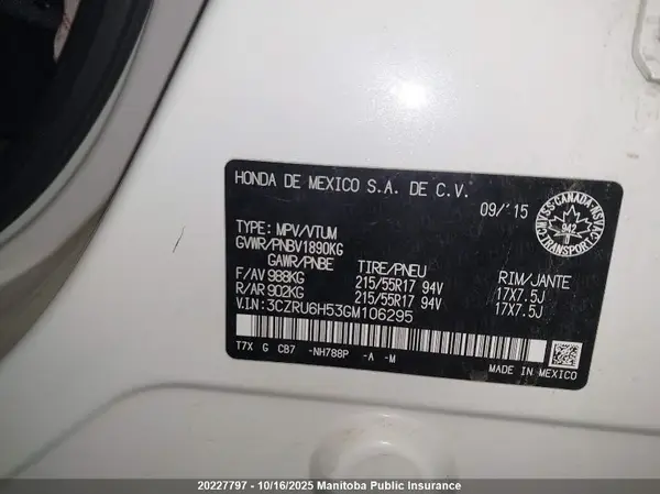 3CZRU6H53GM106295 2016 HONDA HR-V - Image 8