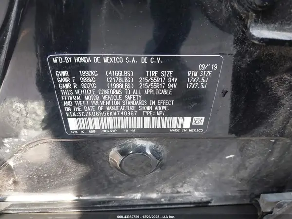 3CZRU6H56KM740967 2019 HONDA HR-V - Image 8