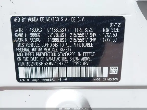 3CZRU6H58MM724773 2021 HONDA HR-V - Image 8