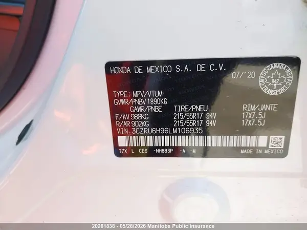 3CZRU6H96LM106935 2020 HONDA HR-V - Image 8