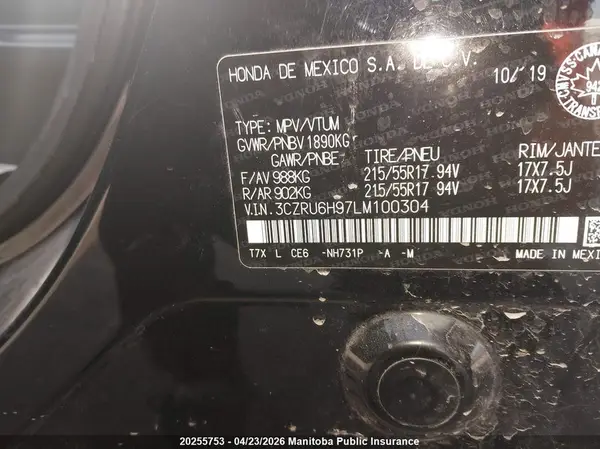 3CZRU6H97LM100304 2020 HONDA HR-V - Image 8