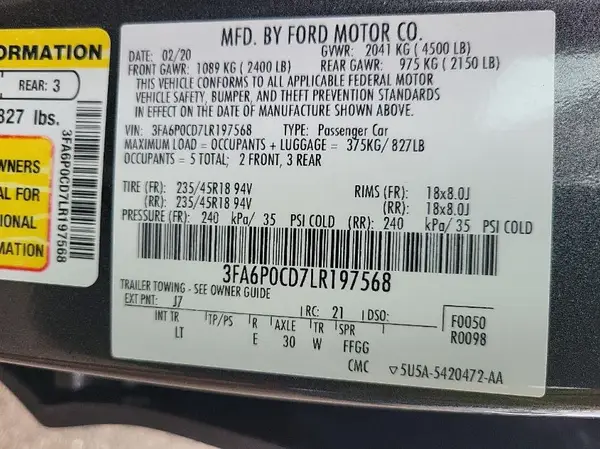 3FA6P0CD7LR197568 2020 FORD FUSION - Image 2