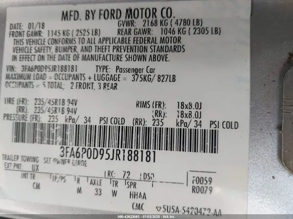 3FA6P0D95JR188181 2018 FORD FUSION - Image 8