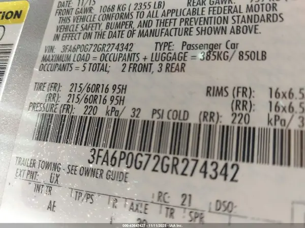 3FA6P0G72GR274342 2016 FORD FUSION - Image 8