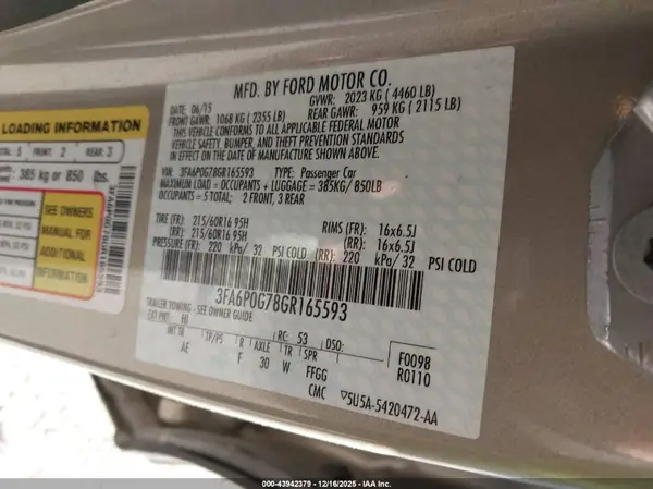 3FA6P0G78GR165593 2016 FORD FUSION - Image 8