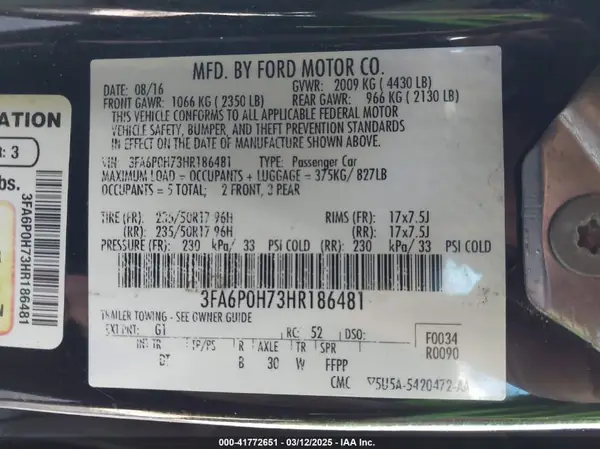 3FA6P0H73HR186481 2017 FORD FUSION - Image 8