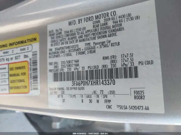 3FA6P0H7XHR143370 2017 FORD FUSION - Image 8