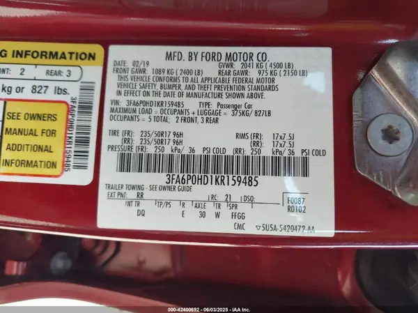 3FA6P0HD1KR159485 2019 FORD FUSION - Image 8