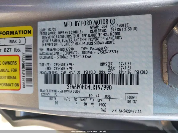 3FA6P0HD4LR197990 2020 FORD FUSION - Image 8