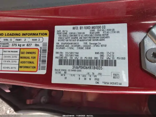 3FA6P0HD6HR184035 2017 FORD FUSION - Image 8