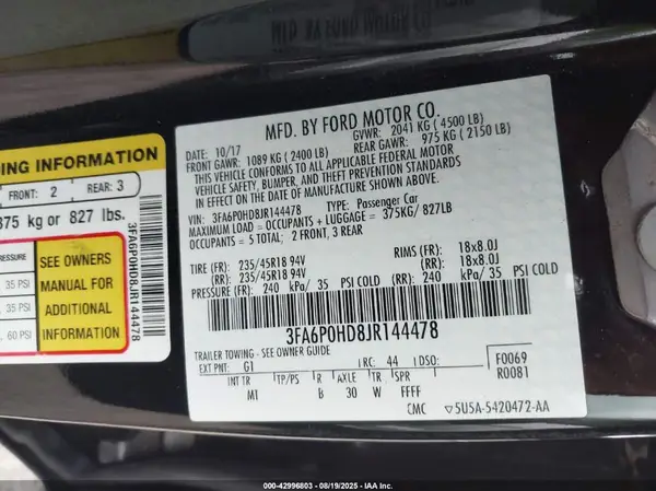 3FA6P0HD8JR144478 2018 FORD FUSION - Image 8
