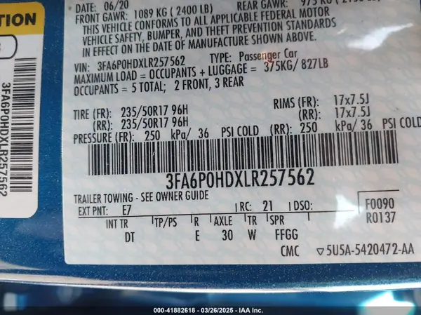 3FA6P0HDXLR257562 2020 FORD FUSION - Image 8