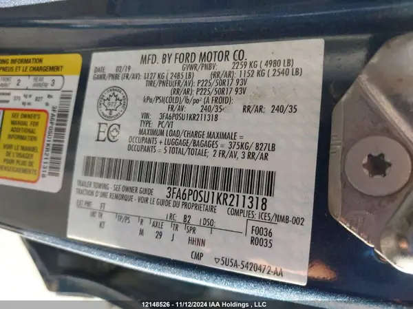 3FA6P0SU1KR211318 2019 FORD FUSION - Image 8