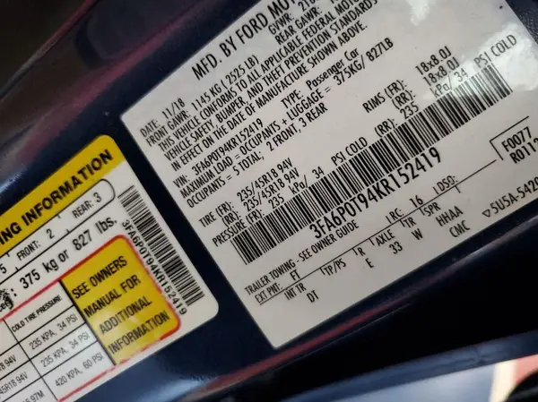 3FA6P0T94KR152419 2019 FORD FUSION - Image 2