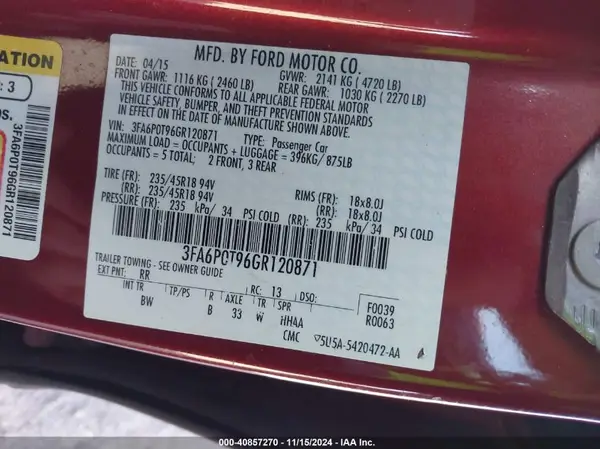 3FA6P0T96GR120871 2016 FORD FUSION - Image 8