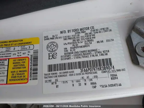 3FA6P0T97HR389074 2017 FORD FUSION - Image 8