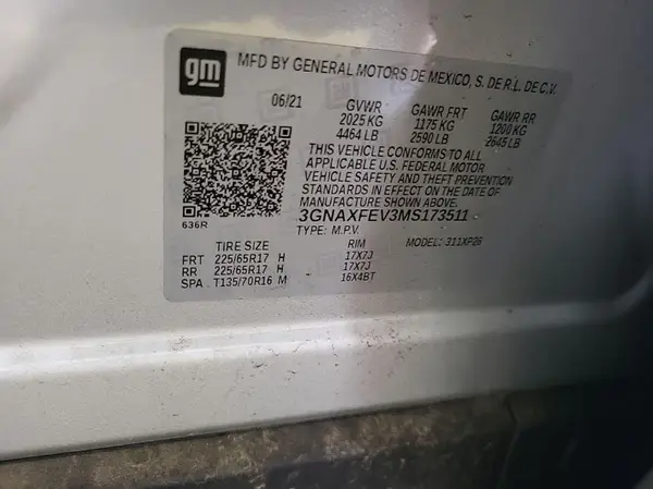 3GNAXFEV3MS173511 2021 CHEVROLET EQUINOX - Image 2