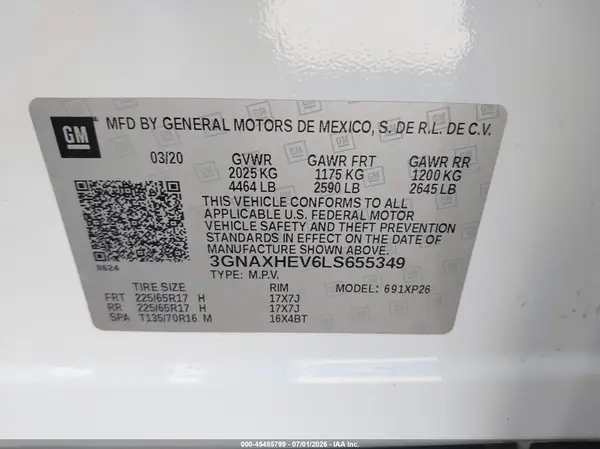3GNAXHEV6LS655349 2020 CHEVROLET EQUINOX - Image 8