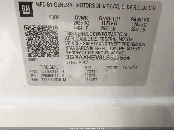 3GNAXHEV8LS527534 2020 CHEVROLET EQUINOX - Image 8