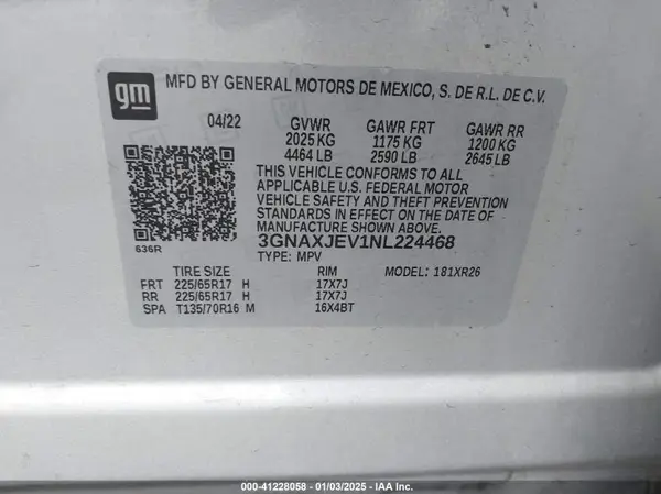 3GNAXJEV1NL224468 2022 CHEVROLET EQUINOX - Image 8