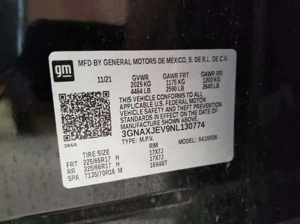 3GNAXJEV9NL130774 2022 CHEVROLET EQUINOX - Image 2