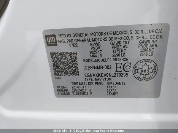 3GNAXKEV9NL270295 2022 CHEVROLET EQUINOX - Image 8