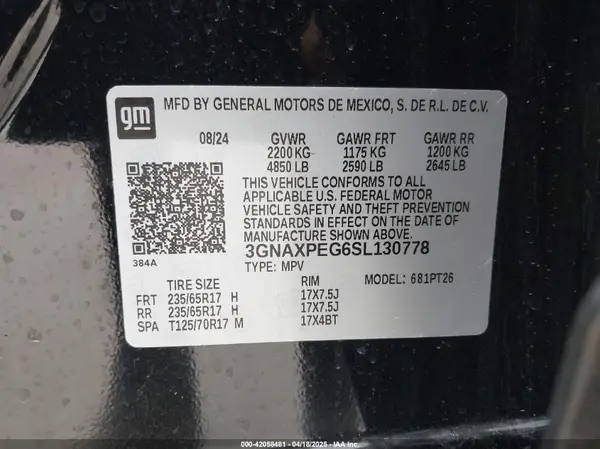 3GNAXPEG6SL130778 2025 CHEVROLET EQUINOX - Image 8