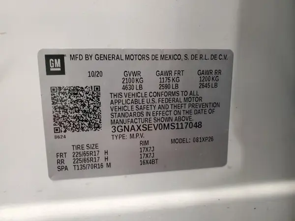 3GNAXSEV0MS117048 2021 CHEVROLET EQUINOX - Image 2
