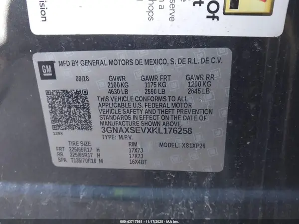 3GNAXSEVXKL176258 2019 CHEVROLET EQUINOX - Image 8