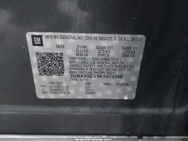 3GNAXSEVXKS674398 2019 CHEVROLET EQUINOX - Image 8