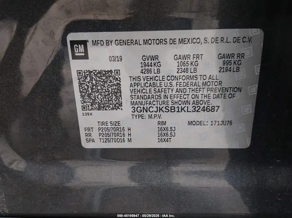3GNCJKSB1KL324687 2019 CHEVROLET TRAX - Image 8