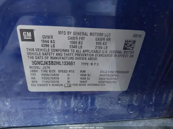 3GNCJKSB2HL133661 2017 CHEVROLET TRAX - Image 8
