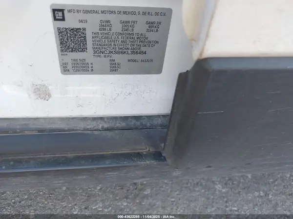 3GNCJKSB6KL356454 2019 CHEVROLET TRAX - Image 8