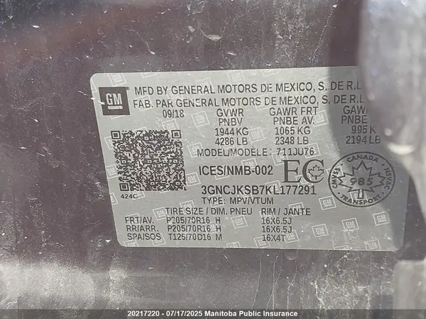 3GNCJKSB7KL177291 2019 CHEVROLET TRAX - Image 8