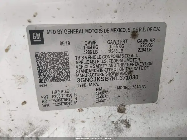 3GNCJKSB7KL371030 2019 CHEVROLET TRAX - Image 8