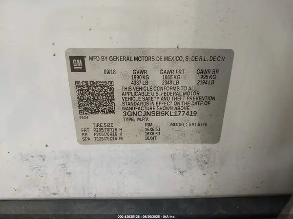 3GNCJNSB5KL177419 2019 CHEVROLET TRAX - Image 8
