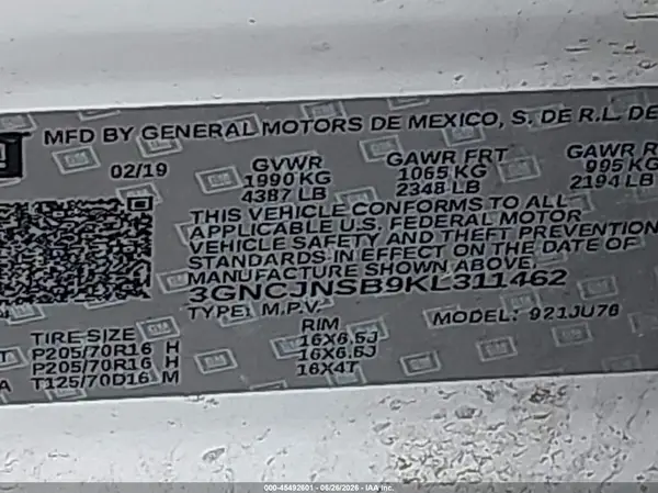 3GNCJNSB9KL311462 2019 CHEVROLET TRAX - Image 8