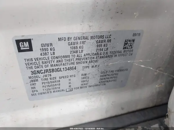 3GNCJRSB0GL134864 2016 CHEVROLET TRAX - Image 8