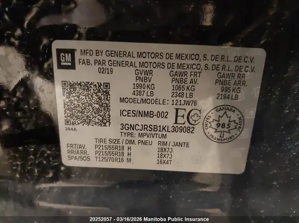 3GNCJRSB1KL309082 2019 CHEVROLET TRAX - Image 8