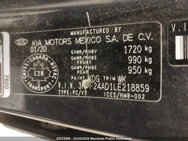 3KPF24AD1LE218859 2020 KIA FORTE - Image 8