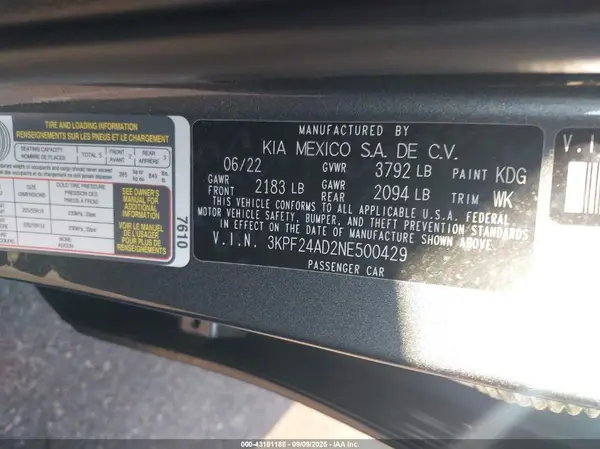 3KPF24AD2NE500429 2022 KIA FORTE - Image 8