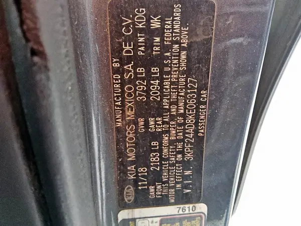 3KPF24AD8KE063127 2019 KIA FORTE - Image 8