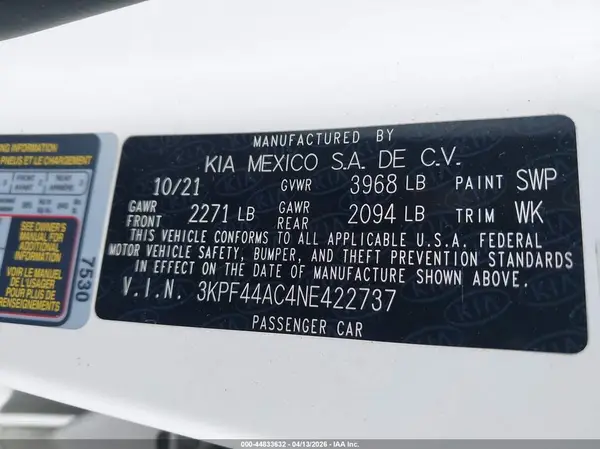 3KPF44AC4NE422737 2022 KIA FORTE - Image 7