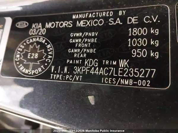 3KPF44AC7LE235277 2020 KIA FORTE - Image 8